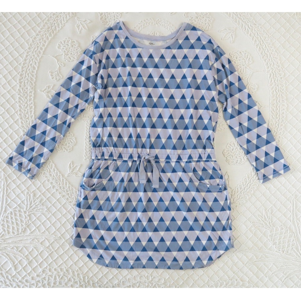 Tea Collection Girls Blue Purple Triangle Geometric Cotton Tunic Dress Size 16